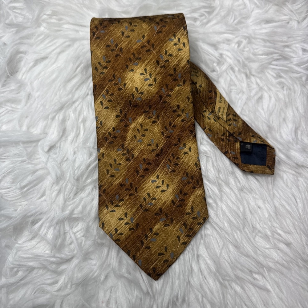 ERMENEGILDO‎ ZEGNA -Current Tie Silk Gold Bronze Embossed Made In Italy Wedding
